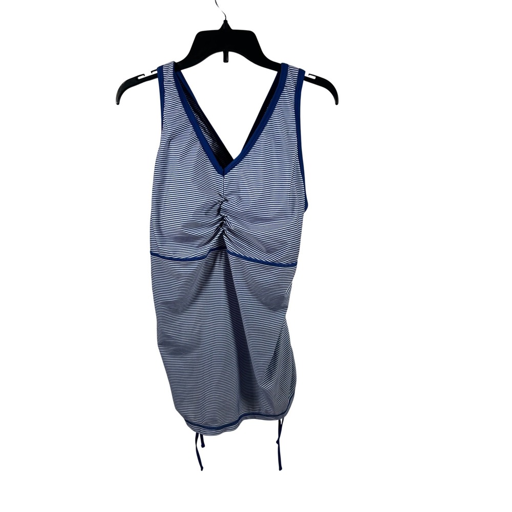 UVSkinz‎ 2xl Tankini Swim Top Blue White Striped Ruched V-Neck Women swim